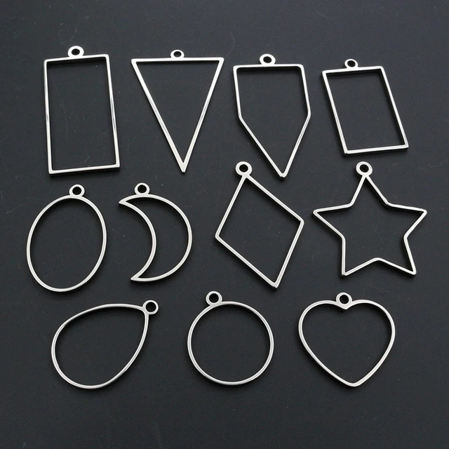 10 sztuk owalne okrągłe serce kształt księżyca rama ze stali nierdzewnej Bezel pierścionki dla DIY kolczyk naszyjnik wisiorek Charms komponenty do biżuterii