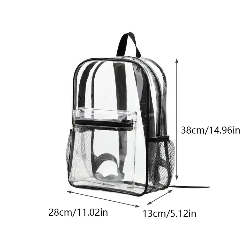 Open Pocket Visible Transparent Backpack Waterproof Zipper Clear Backpack Soft Handle Knapsack Transparent School Bag Outdoor