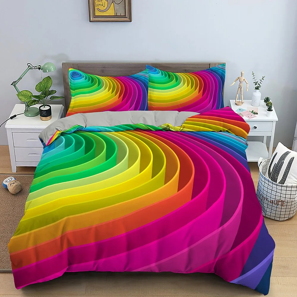 3D Geometric Duvet Cover King/Queen SizeThree-dimensional Bedding Stereoscopic Dense Cuboid Abstract Art Polyester Quilt Cover