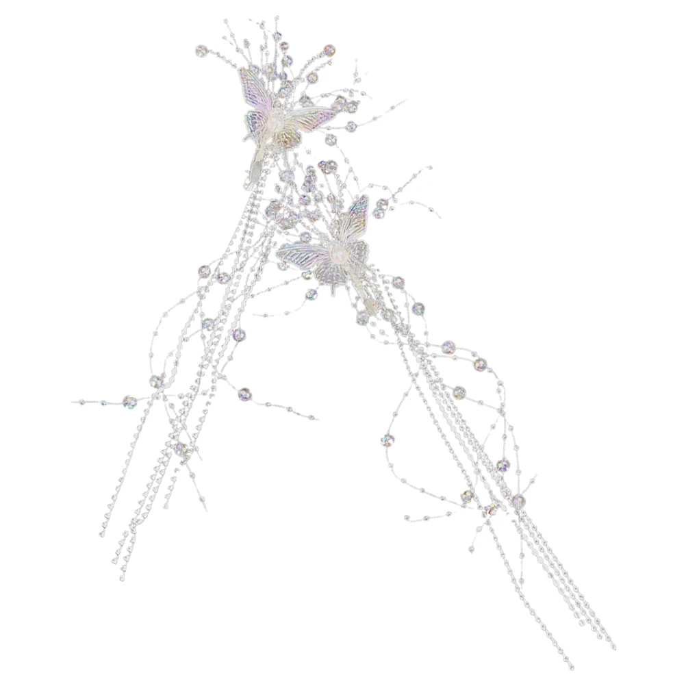 

2Pcs Butterfly Tassel Hair Clip Rhinestone Pins Bridal Wedding Headpiece Updo Hairstyle Accessories Elegant Hairpin