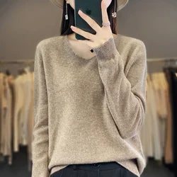 BELIARST-Women's V-Neck Knitted Sweater, 100% Wool Pullover, Long Sleeved Top, Monochromatic, New, Autumn, WQ-013, 2024