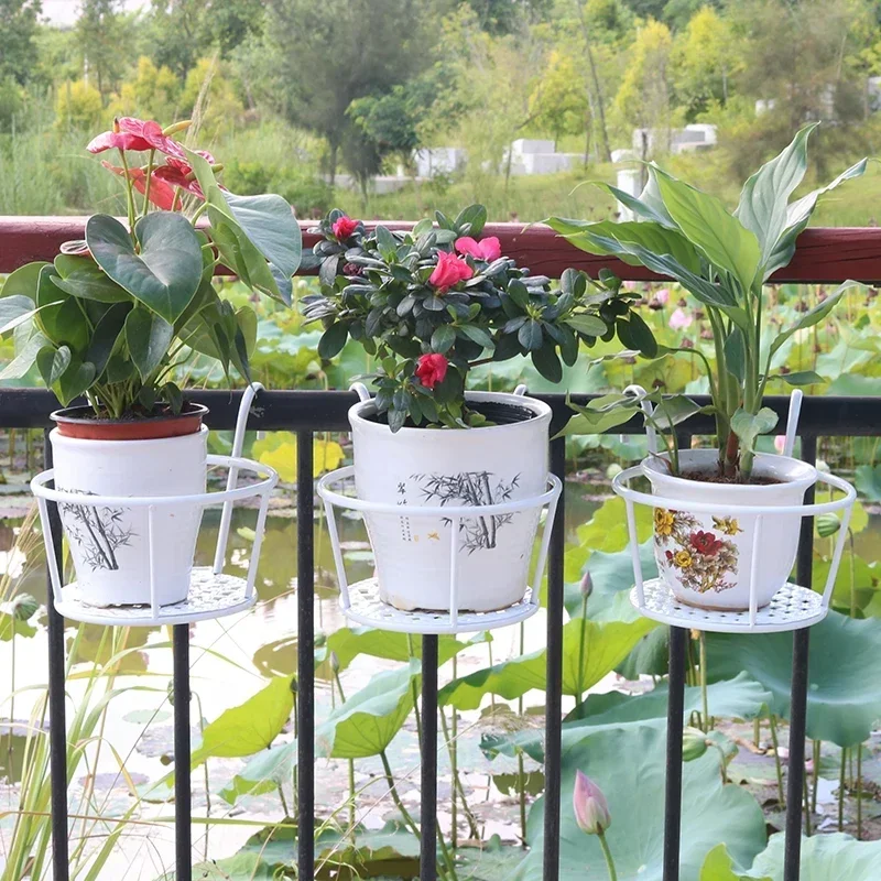 1/2/3PCS Balcone Rotondo Vaso di Fiori Cesto Ringhiera di Ferro Recinzione Appeso Piante in Vaso Rack Fioriera Supporto Del Basamento Decorazione del Giardino