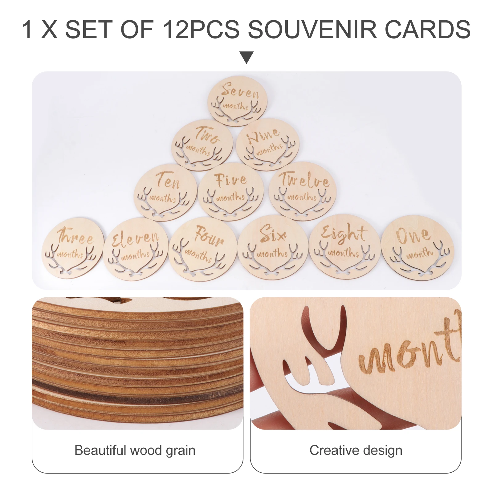 

12 Pcs/Set Wooden Baby Month Card Commemorative Cards Monthly CD Milestone Birth Growth Recording Newborn