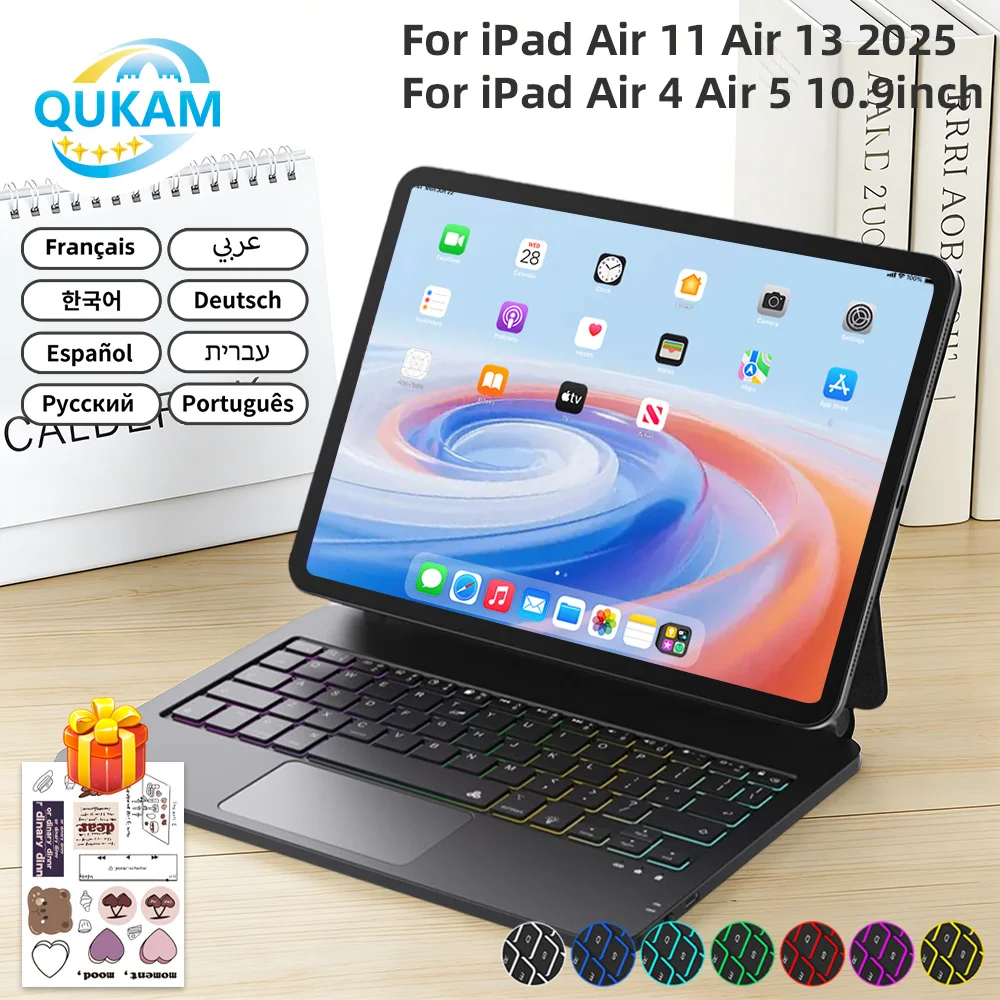 

QUKAM Magic Keyboard For iPad 10th Generation Cover For iPad 11th A16 2025 Air 6 /11/13in Case Pro 11 12.9 13 Air 4 Air 5 10.9in