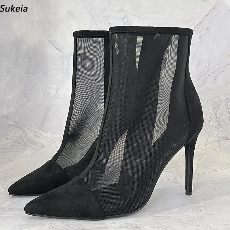 

Sukeia женские летние ботильоны ручной работы с острым носком, пикантные туфли на шпильке, красивая черная повседневная обувь, женские размеры США, большие размеры 5-15