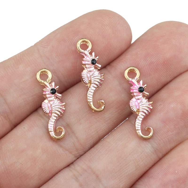 New Fashion 8Pcs Cute Sea Horse Enamel Charms Bracelet/Necklace/Earrings Pendant For Women DIY Jewelry Making Wholesale Gifts