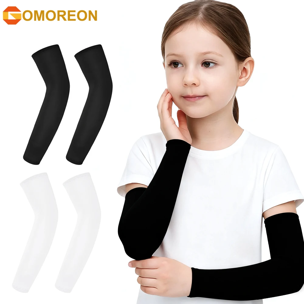 1Pair Kids Youth Compression Sports Arm Sleeves Unisex Cooling UV Sun Protection Volleyball Basketball Baseball Football