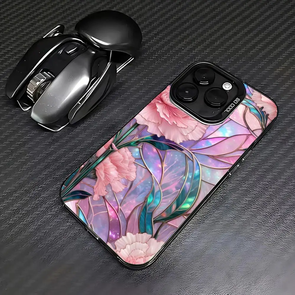 

Pink flower patchwork phone case for iPhone 16 15 14 13 12 11 Pro/ Max/Plus shock-proof rear cover anti-fingerprint