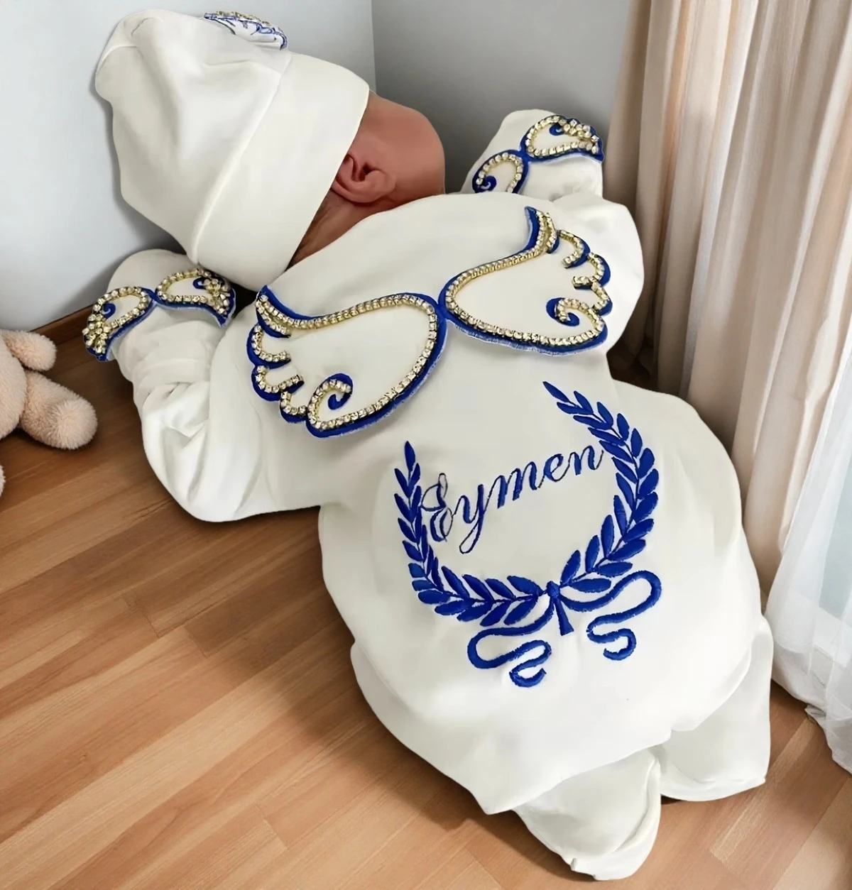 Dollbling 5pcs Wings Outfits Any Name Personalized Sweetwood Embroidery Gift Set Baby Pajamas Hat Welcome Home Ceremonial dress