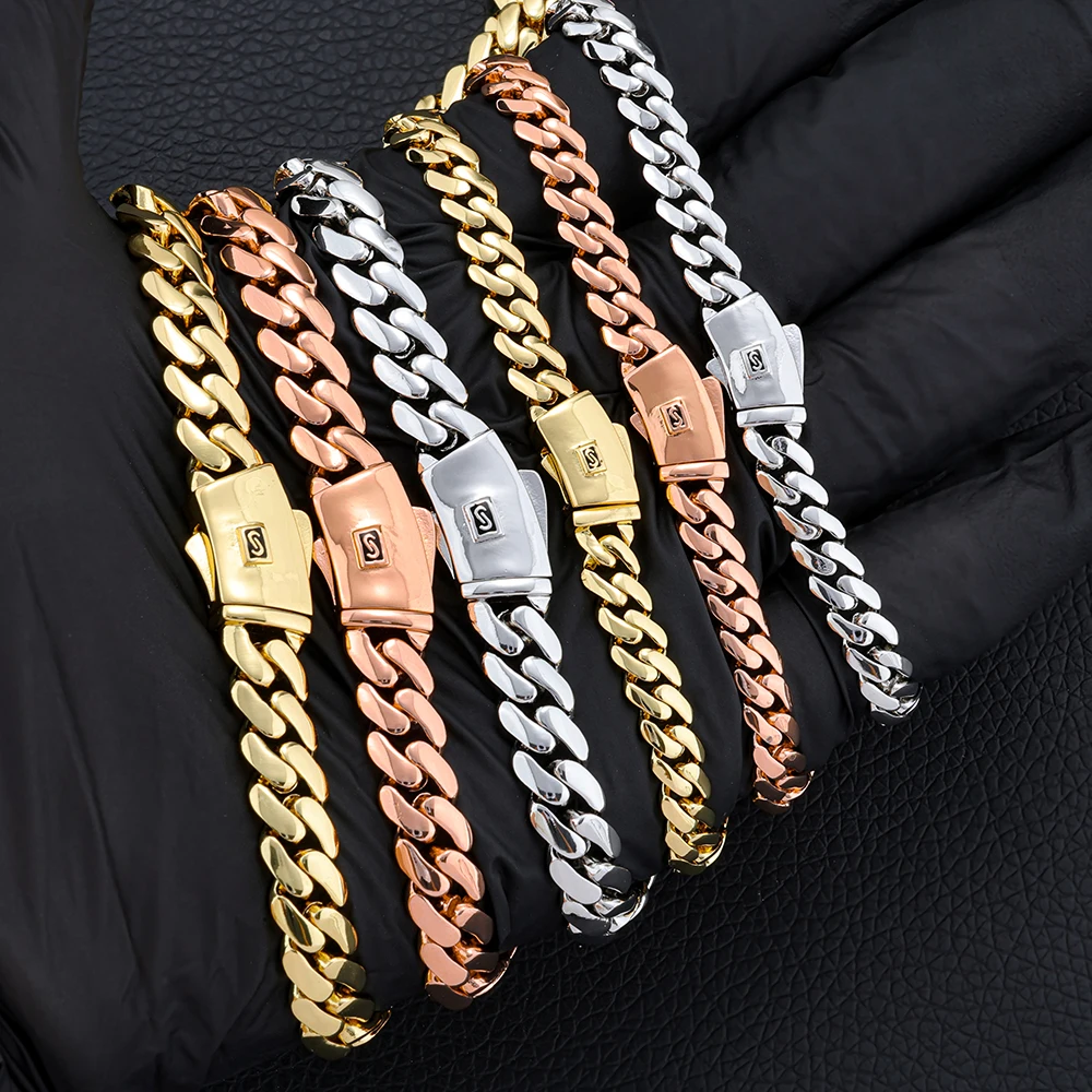 

ESKEEM 6/8MM Monaco Chain Necklace Rose Gold/14k Gold/Silver Plated Smooth Miami Cuban Link Chain Bracelet Hip Hop Jewelry