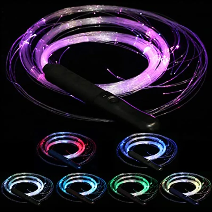 

Rechargeable LED Fiber Optic Whip Dance Space Whip Light 7 Colors and 4 Glowing Modes Effect Mode for Dancing Parties Light Sho
