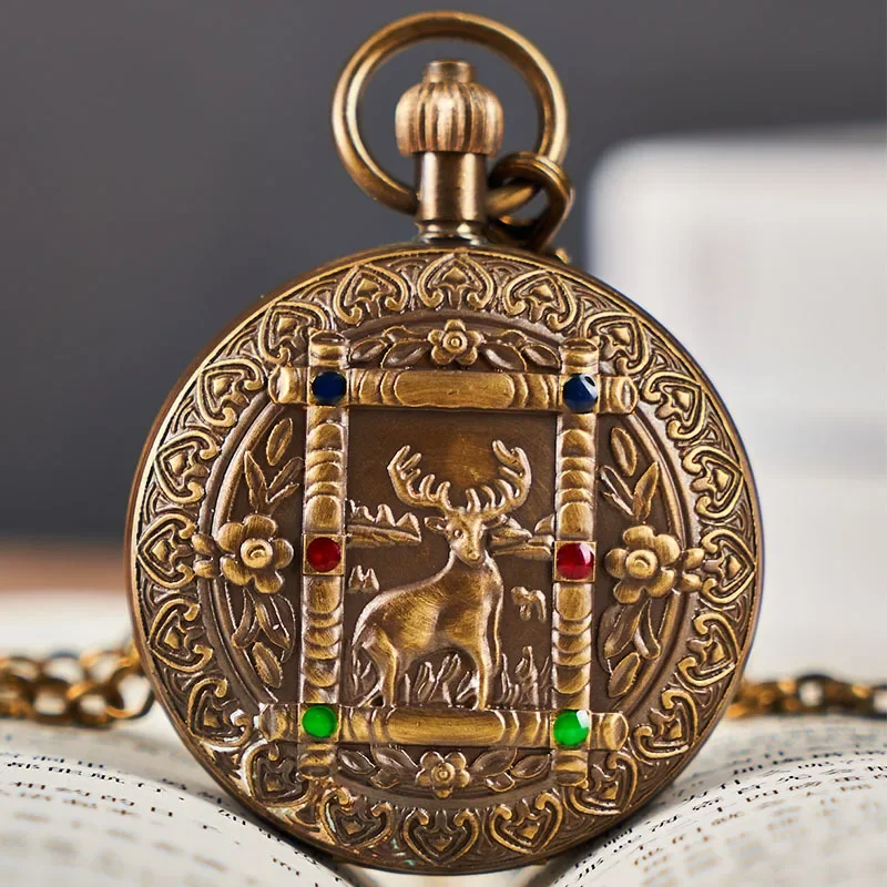 مجموعة تذكارية مزدوجة مفتوحة، معدن عتيق من النحاس النقي، ساعة جيب ميكانيكية يدوية الصنع عتيقة #2