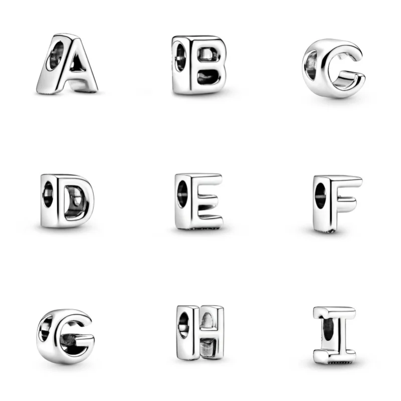 New Silver Simplified 26 English Letters Combined Freely Beaded Fit Original Pandora DIY Charms Bracelet Keychain Jewelry Gift