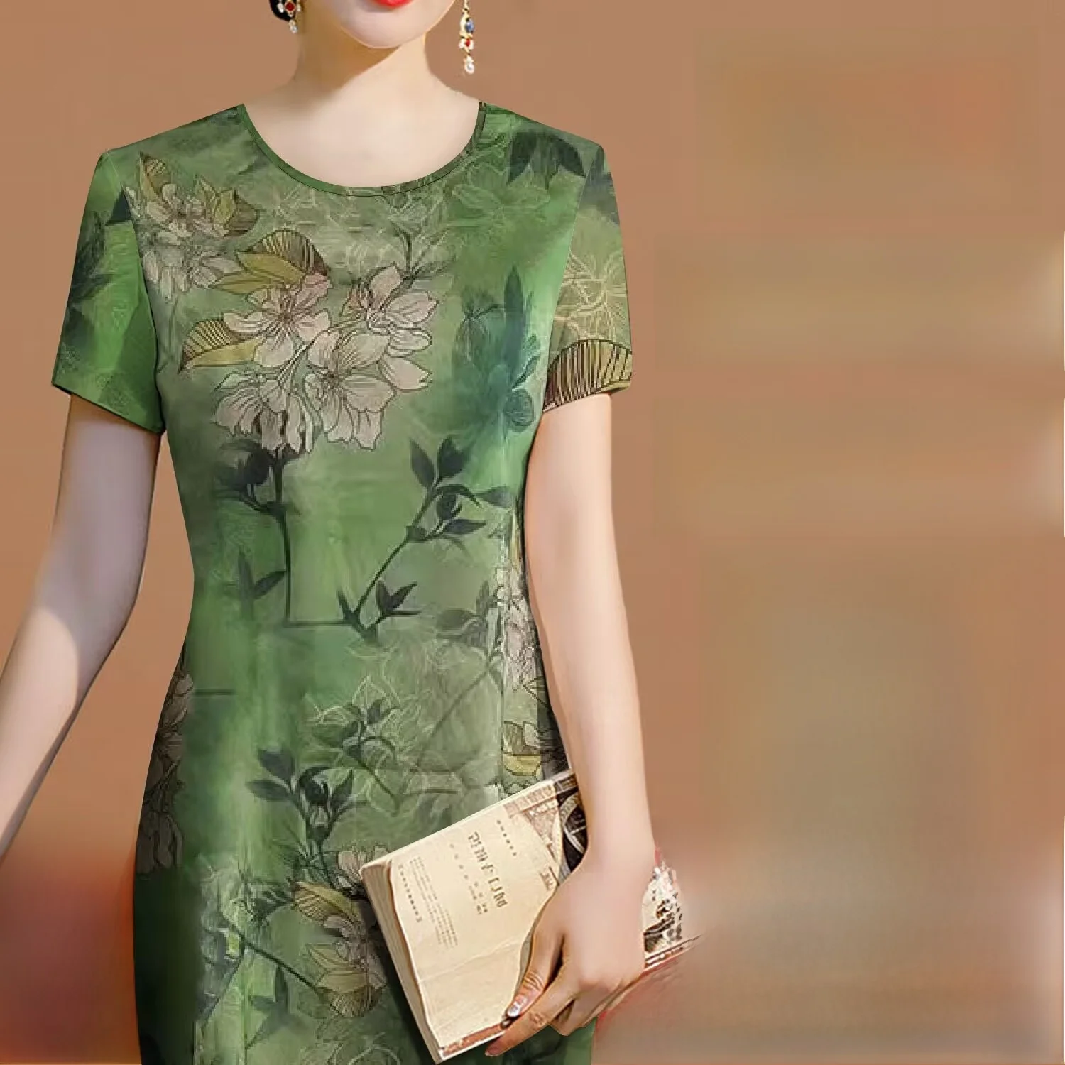 

Новая летняя свободная женская юбка-миди А-силуэта из шелкового шифона большого размера с винтажным принтом и круглым вырезом