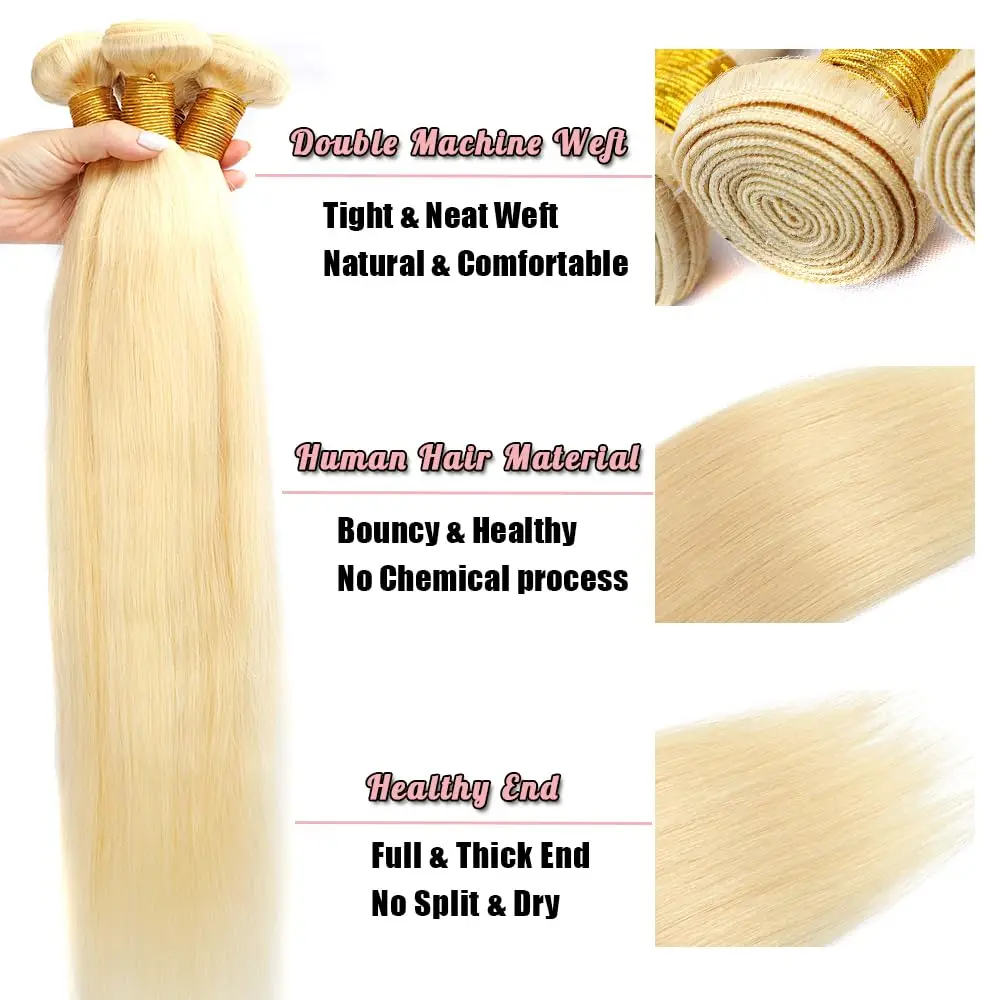 613 Honey Blonde Straight Hair Extensions Brazilian Hair Weave Bundles 100g/pc 12-32 Inches Deal Human Hair Bundles