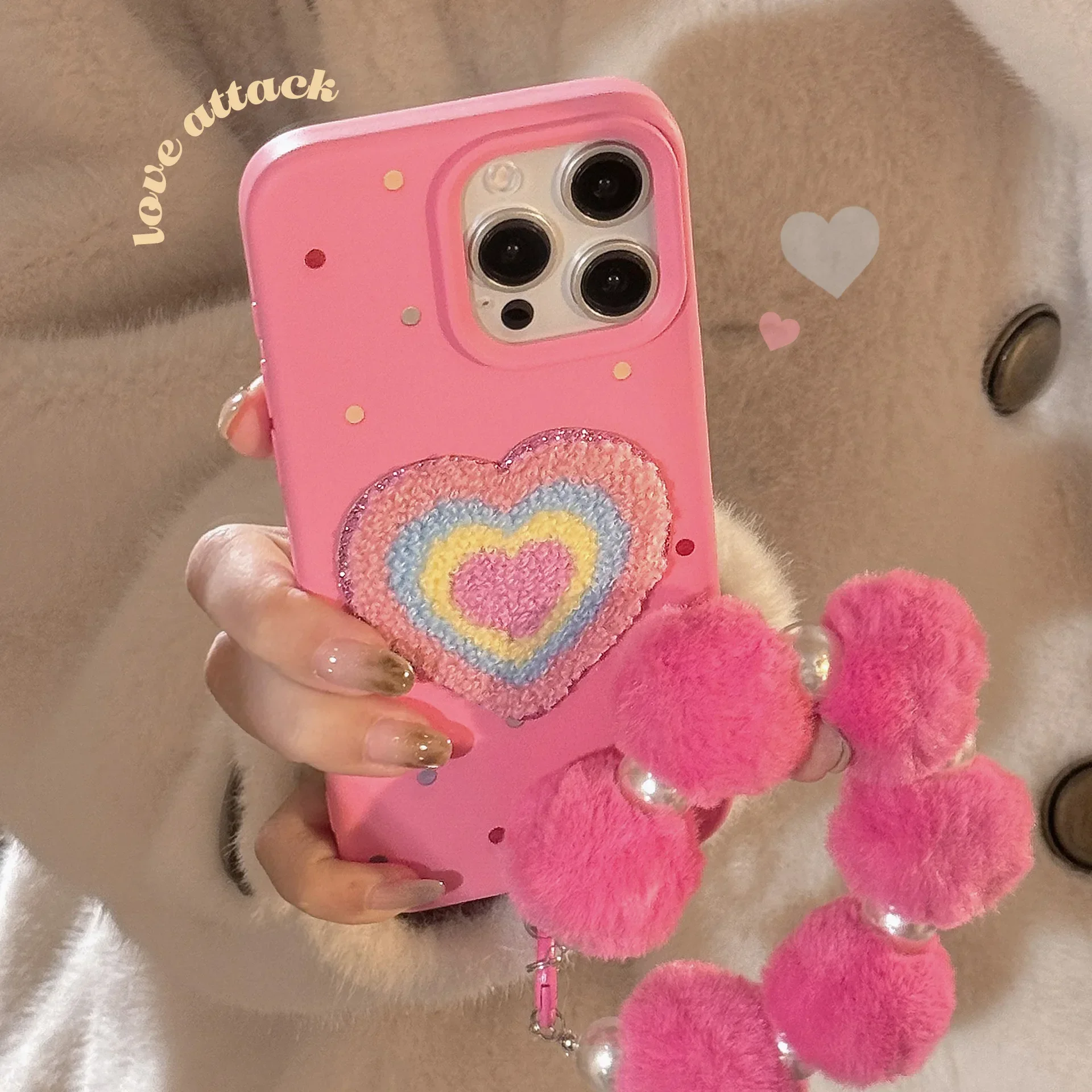 Ins Style Colorful Towel Embroidery Heart Phone Case for IPhone16 15 14 12 13 11 Pro ProMax Plus X XR Shockproof Phone Cover