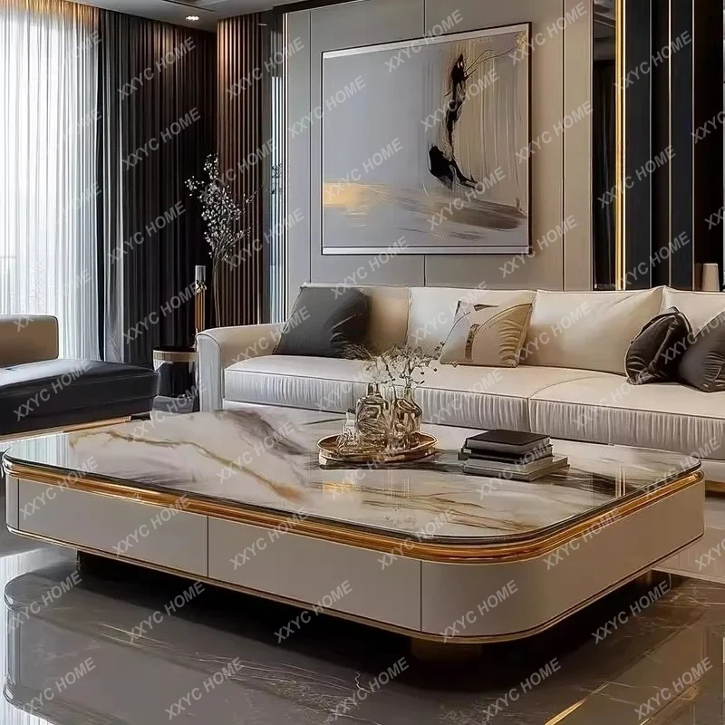 Coffee table marble hall household large flat tea table microcrystalline stone advanced  sense light luxury tea table