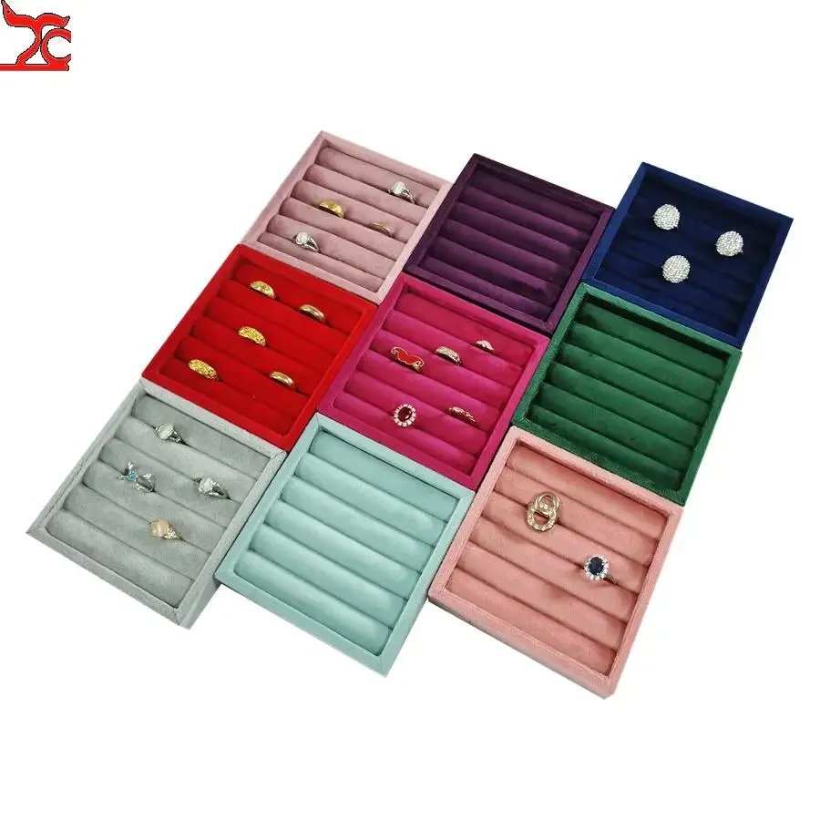 High Quality Velvet Square Tray 11*11Cm Rings Organizer Ear Studs Bangle Storage Plate Jewelry Display Multiple Colors Available