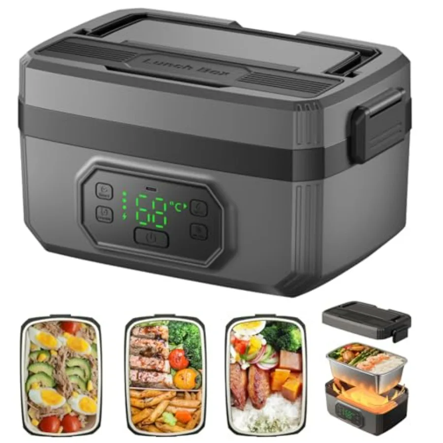 

Беспроводной электрический ланч-бокс с подогревом, 1,6 л, 24000 мАч, перезаряжаемый, самонагревающийся, портативный, умный подогреватель еды с автоматическим поддержанием температуры