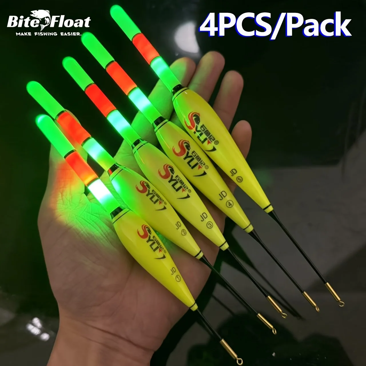 Lot de 4 flotteurs de pêche de nuit électroniques lumineux à haute visibilité pour la pêche à la carpe européenne (piles non incluses)