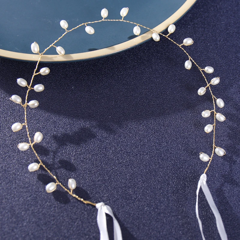 Handmade Pearls Headbands For Women Bride Wedding Hairband Hair Accessories Head Vines Jewelry image 6