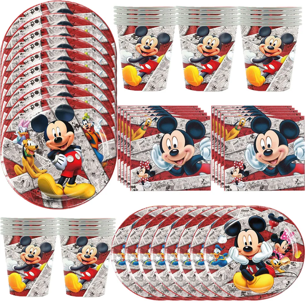 

Disney Mickey Mouse Birthday Party Decorations Plates Napkins Cup Disposable Tableware Baby Shower Supplies Set