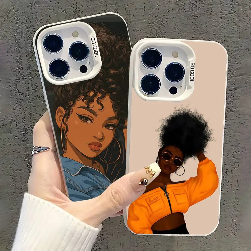 

Black Girl A-Afro Phone Case For iPhone 17,16,15,14,13,12,11,Pro,XS,Max,Plus,Mini,SE White Candy Matte Shockproof Cover