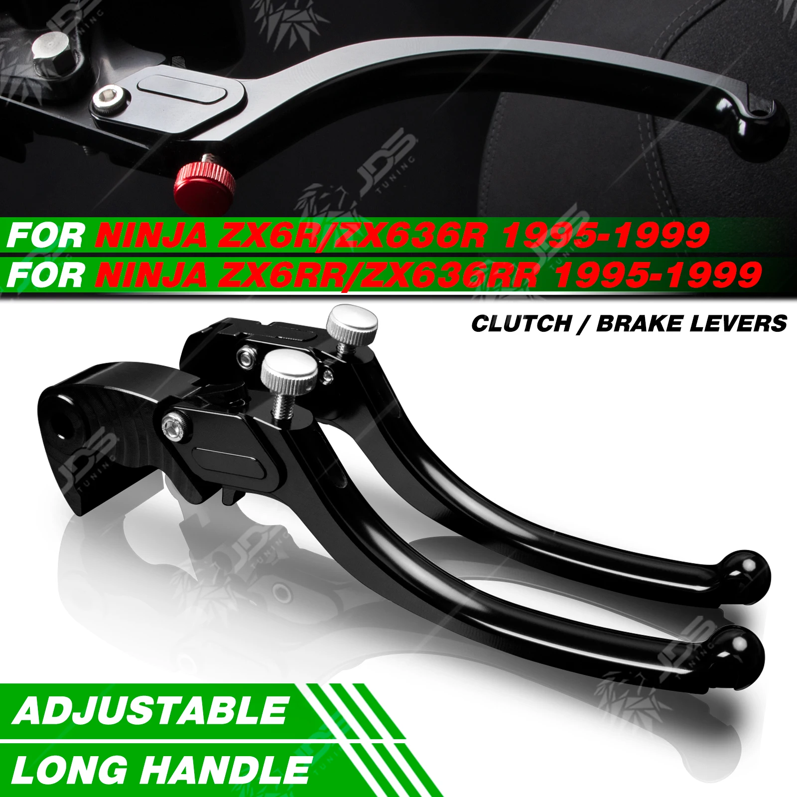 

JDSTUNING Для Kawasaki NINJA ZX6R/ZX6RR/ZX636R/ZX636RR 1995-1999: Комплект бесступенчатых рычагов сцепления и тормоза с удлиненной ручкой, запчасти