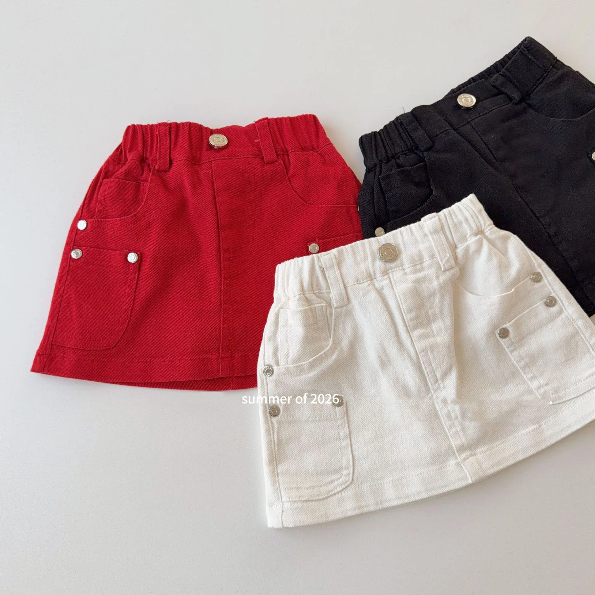 Kids Girls Cotton Short Skirt Children's Summer Pocket Deco Mini A-line Half Skirts 2026 New Baby Girls Dance Skirts