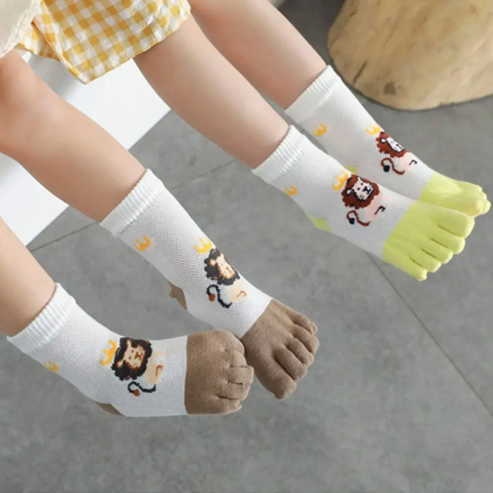 Soft Elastic Cartoon Korean Style Animal Kids Hosiery Sports Lion Toe Socks Five Finger Socks Cotton Socks Children Short Socks