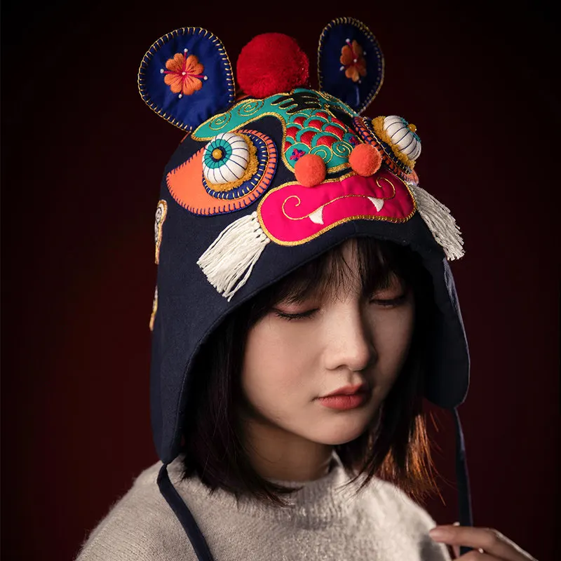 Tiger head hat festival embroidery handmade DIY self-embroidery tiger