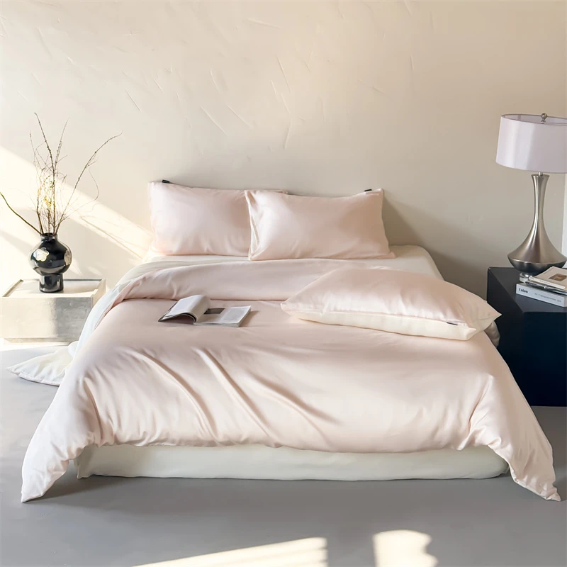 Silky Soft Bedding Set Gentle to Skin Silk Like 4Pcs Bedding Set:Reversible Cooling Duvet Cover for Summer Bed sheet Pillowcases