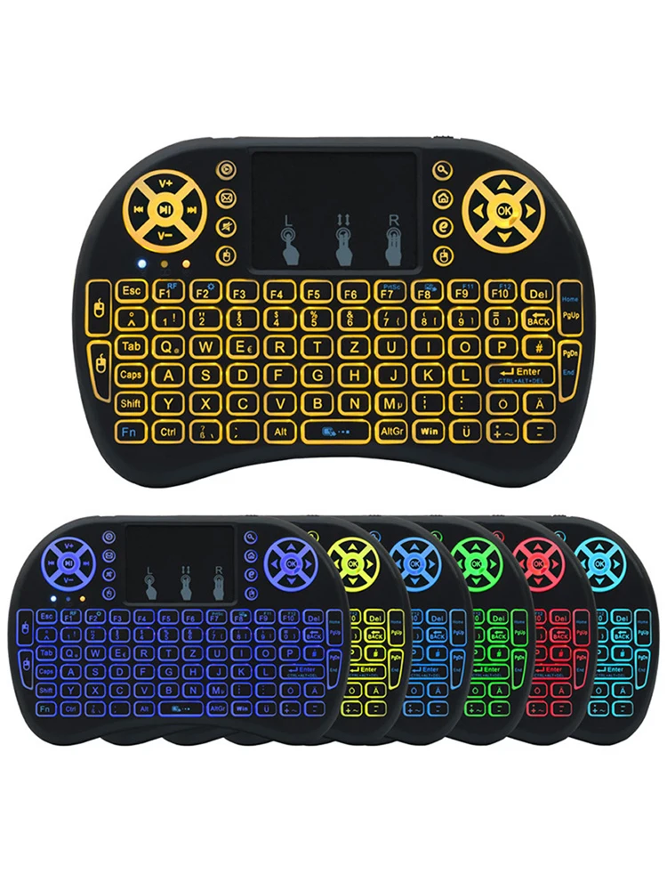 Air Mouse Hintergrundbeleuchtete Mini-Funktastatur AZERTY Spanisch Französisch Portugiesisch Russisch Brasilianisch mit Touchpad für PC TV Box RGB