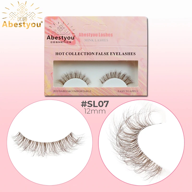 

Abestyou Premium 5d Fluffy Natural Short Transparent Band Full Strip Lashes Wholesale Brown And Blonde Colorful Mink Eyelashes