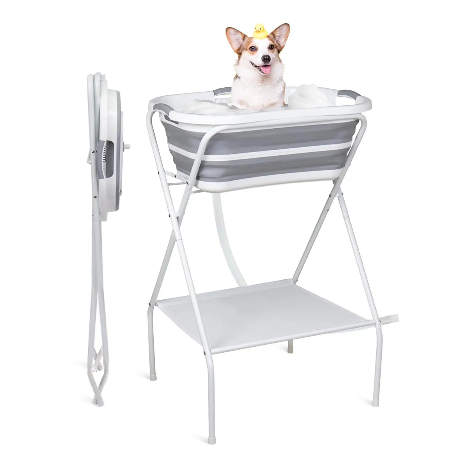 

Collapsible Elevated Pet Bath Tub with Drainage System for Small to Medium Dogs and Cats, Portable Washing Station