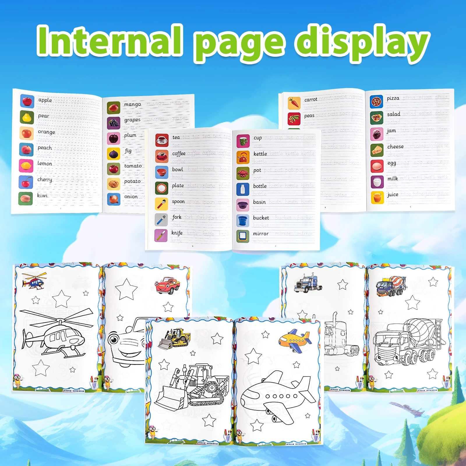 Cuadernos en inglés, libros para colorear para niños, libros de dibujo, ejercicios de tareas para practicar caligrafía, mejorar la concentración del chico