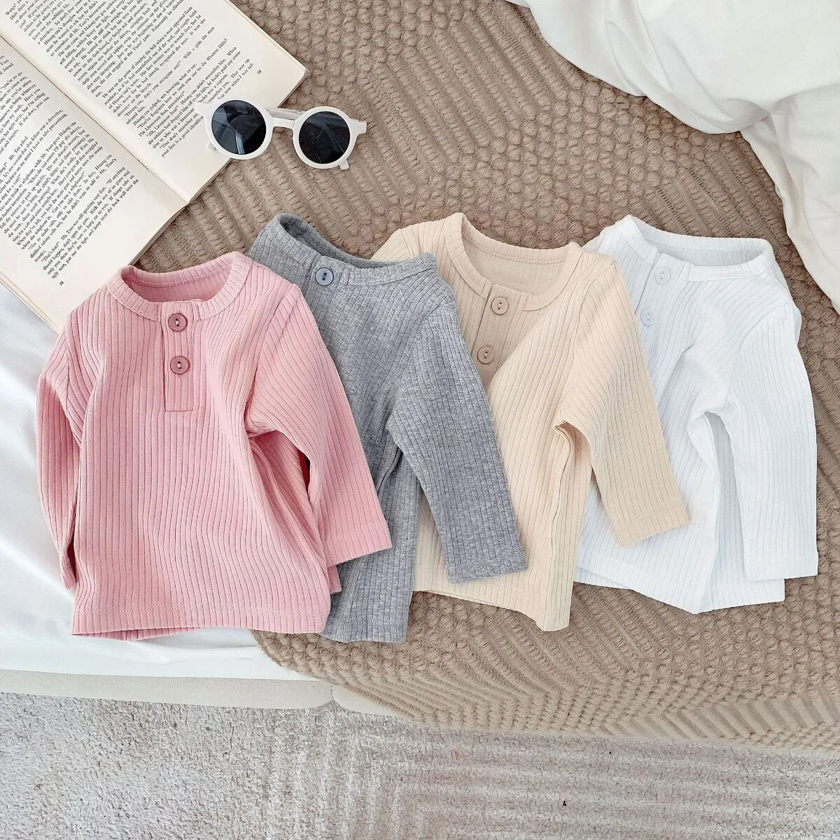 2026 Kinder Mädchen Langarm T-Shirt Frühling 1-6 Jahre Geripptes Stoff-Unterhemd Weiches Basic-Shirt Oberteil Lässige Innenbekleidung