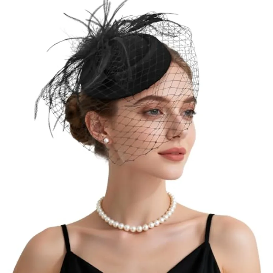 Fascinator Hat Veil Feather Fascinator Tea Party Bridal Wedding Veil Retro Hat Pillbox Hat