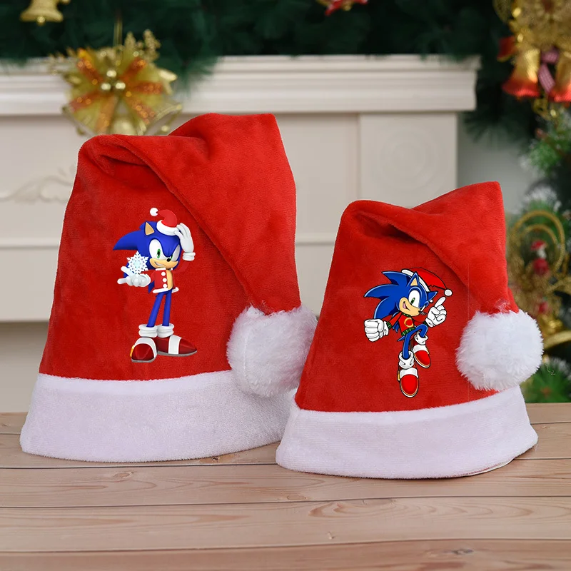 Sonics Christmas Hat Cute Adult Child Hats Cartoon Game Graphic Print Caps Xmas Accessories Holiday Party Supplies Birthday Gift