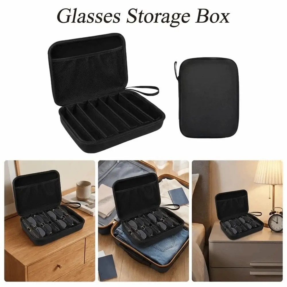 

Коробка для хранения очков на 6/7 отделений, пыле- и водонепроницаемая, портативная, экономит место, с регулируемыми слотами, держатель для очков