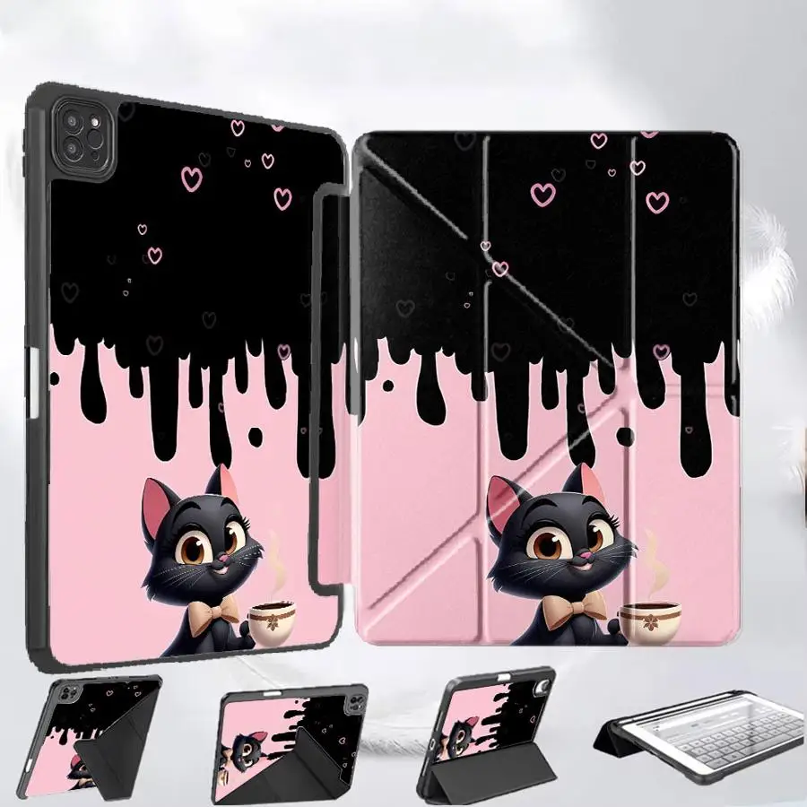 

Чехол-подставка для планшетов iPad Air 4, 5, M3, M2, M4, 11 дюймов, Pro 2025, Mini 6, 7, Pro 11-го, 10-го, 9-го, 8-го, 7-го поколений, 12.9 дюймов, розово-черный, Love