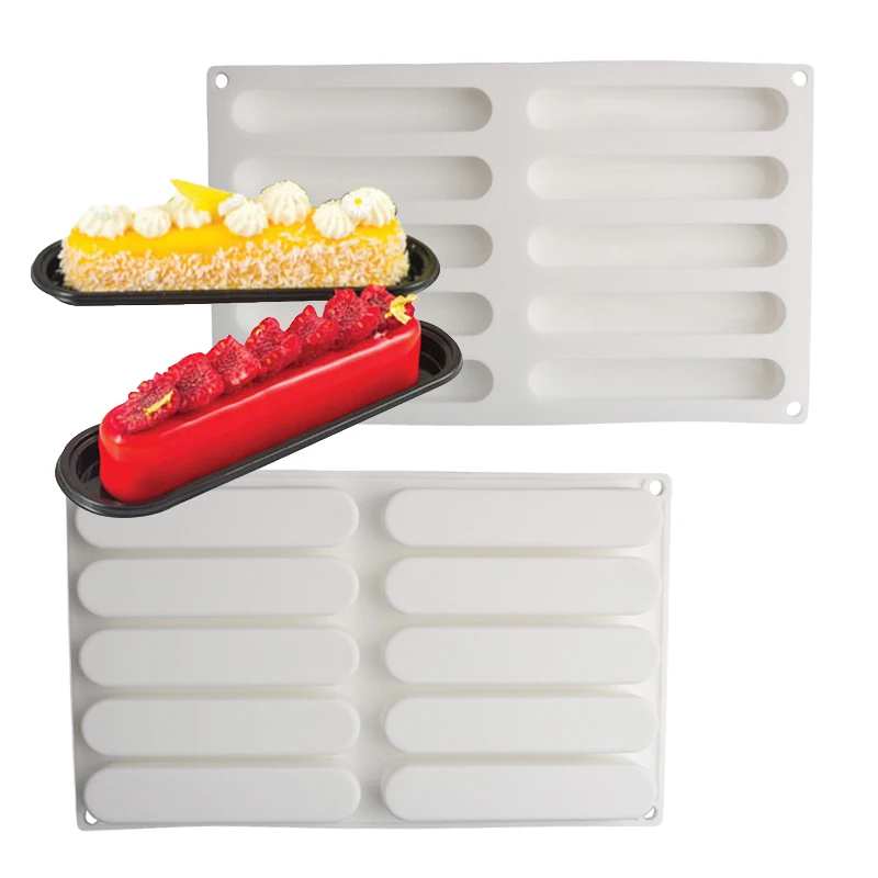 Meibum 10 Cavity Long Strip Silicone Cake Mold Mousse Mould Plastic Cutting Dies and Pastry Trays Dessert Baking Tools Bakeware