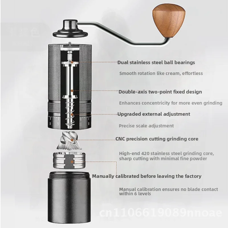 

Portable Stainless Steel Coffee Grinder External Hand Steel Core 6/7 Star Modern Minimalist Design for Outdoor And Home Use