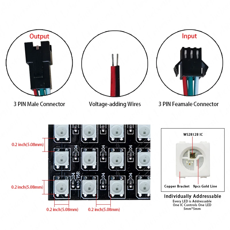 Ekran LED cyfrowy pikseli WS2812B SMD 5050 DC 5V 8x8 8x32 16x16 - 256 RGB adresowalny i programowalny elastyczny Panel kropek