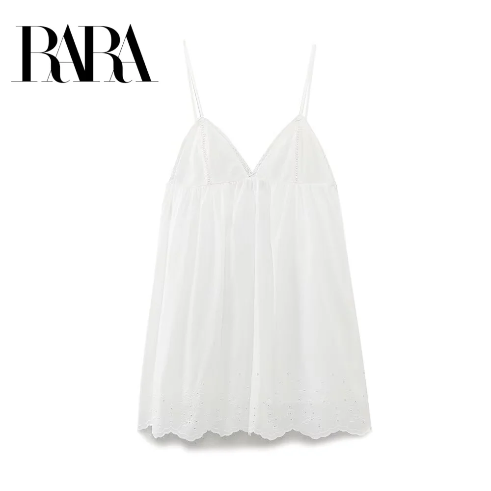 

RARA2025 Women's Summer New Casual Fashion Gentle Sexy V-neck Backless Vertical Lace Short Suspender Dress