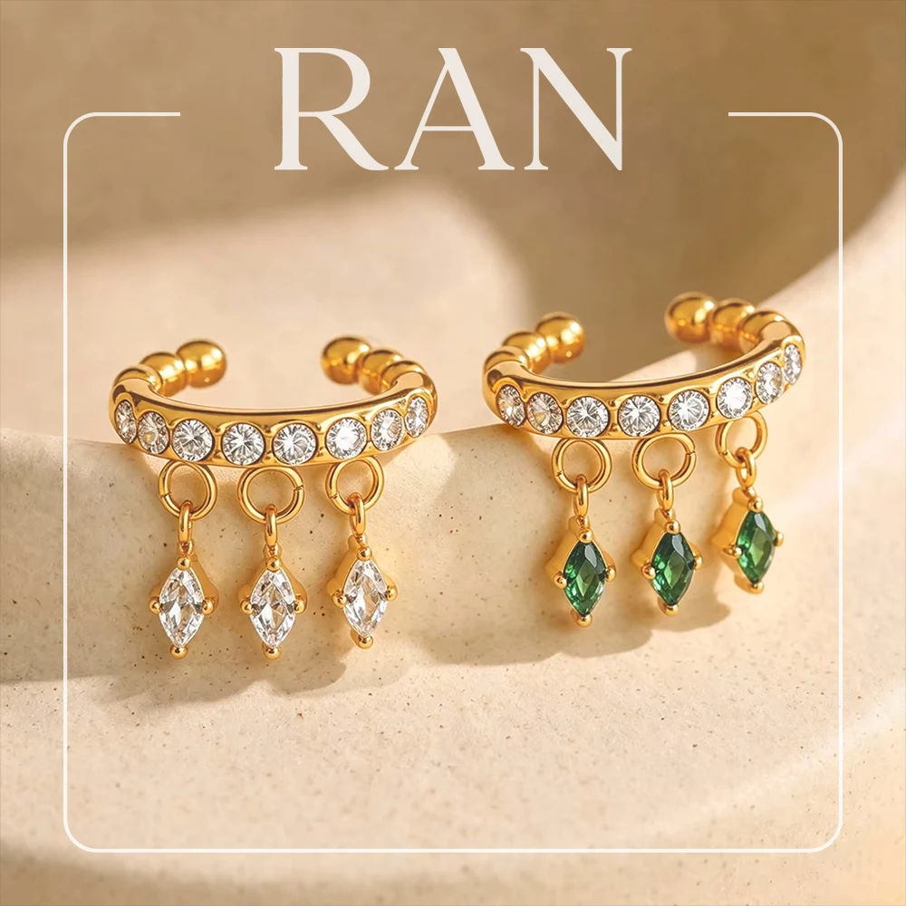 Stainless Steel Ear Cuff Earrings 18k Gold Plated Cartilage Earring Women Dainty Dangle Zircon Charm Non Pierced Clip Earrings