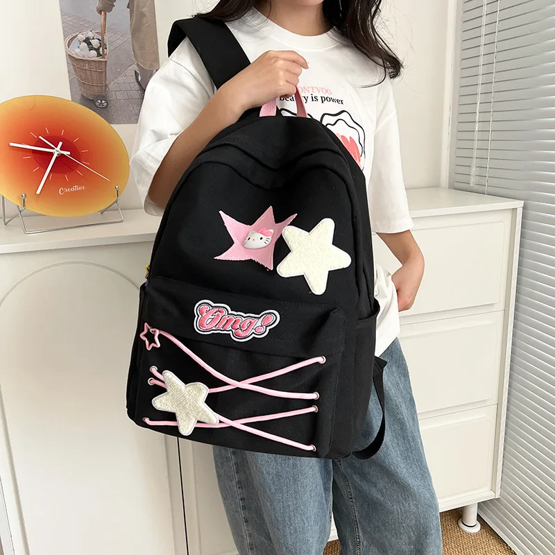 Sanrio Anime Hello Kitty Bags New Black Fashion Backpack College Student Large Capacity Schoolbag Mommy Travel Handbag Girl Gift