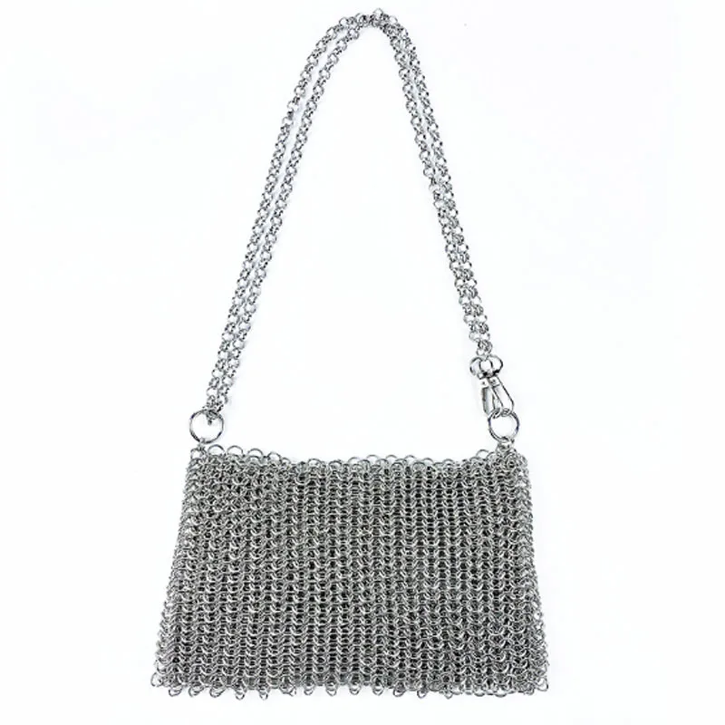 New shiny handmade woven bag metal sequins hollowed out bag chain crossbody bag mobile phone bag