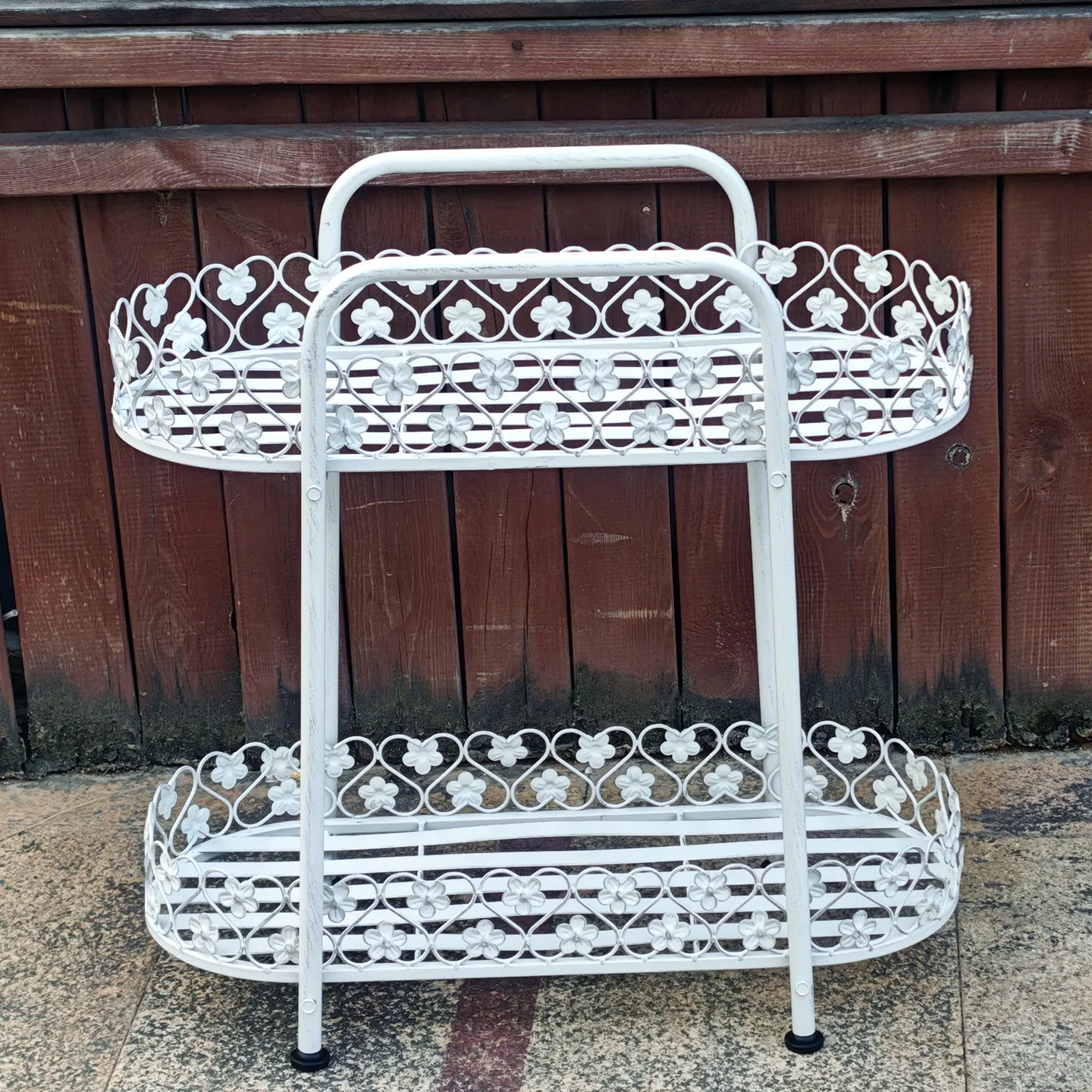 Wrought iron double-layer flower stand pot slot indoor outdoor balcony villa storage