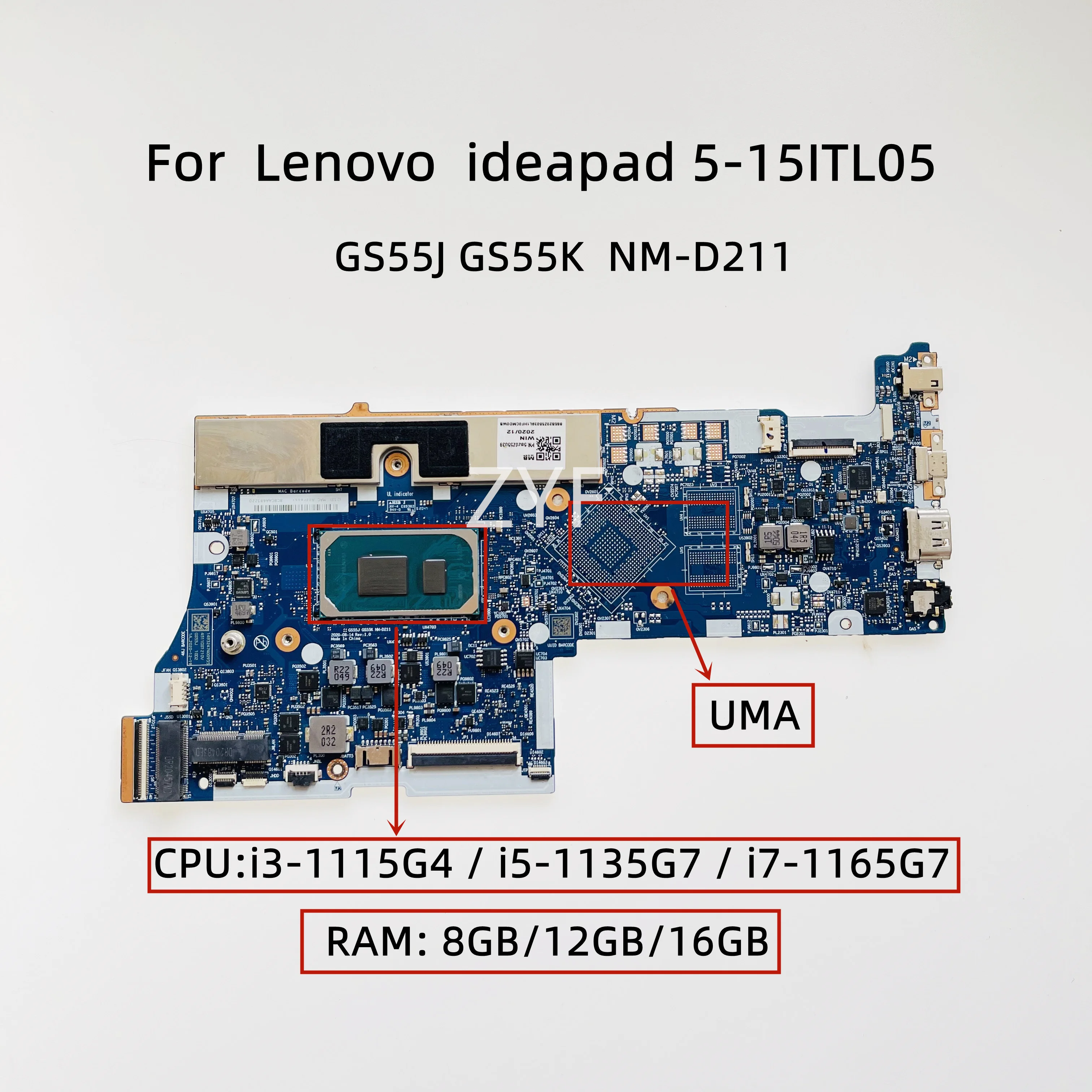 NM-D211 para Lenovo ideapad 5-15ITL05 placa base para ordenador portátil con i3-1115G4 i5-1135G7 i7-1165G7 CPU UMA RAM: 8GB/12GB/16GB 5B20Z55039